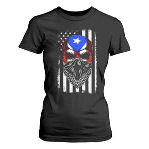 Skull Puerto Rican American Flag T Shirt For Women With Bandana TS10 Black Print Your Wear