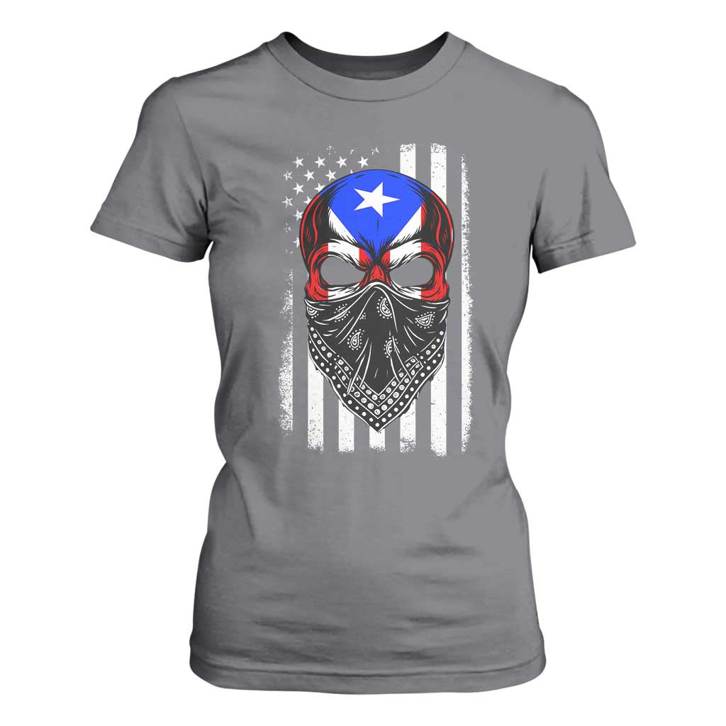 Skull Puerto Rican American Flag T Shirt For Women With Bandana TS10 Charcoal Print Your Wear