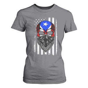 Skull Puerto Rican American Flag T Shirt For Women With Bandana TS10 Charcoal Print Your Wear