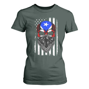 Skull Puerto Rican American Flag T Shirt For Women With Bandana TS10 Dark Forest Green Print Your Wear