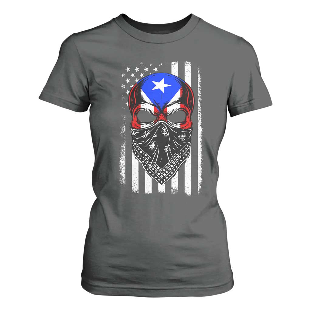 Skull Puerto Rican American Flag T Shirt For Women With Bandana TS10 Dark Heather Print Your Wear