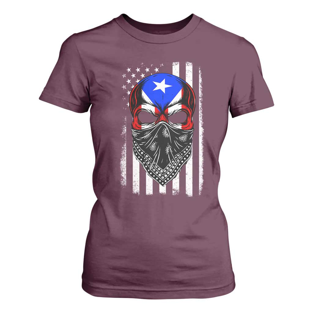 Skull Puerto Rican American Flag T Shirt For Women With Bandana TS10 Maroon Print Your Wear