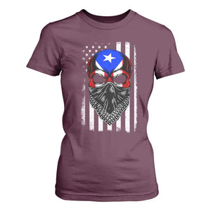 Skull Puerto Rican American Flag T Shirt For Women With Bandana TS10 Maroon Print Your Wear
