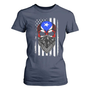 Skull Puerto Rican American Flag T Shirt For Women With Bandana TS10 Navy Print Your Wear