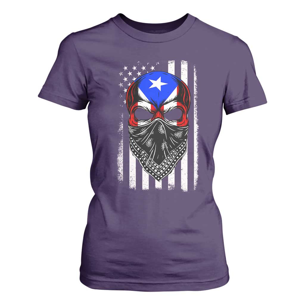 Skull Puerto Rican American Flag T Shirt For Women With Bandana TS10 Purple Print Your Wear
