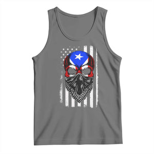 Skull Puerto Rican American Flag Tank Top With Bandana TS10 Black Heather Print Your Wear