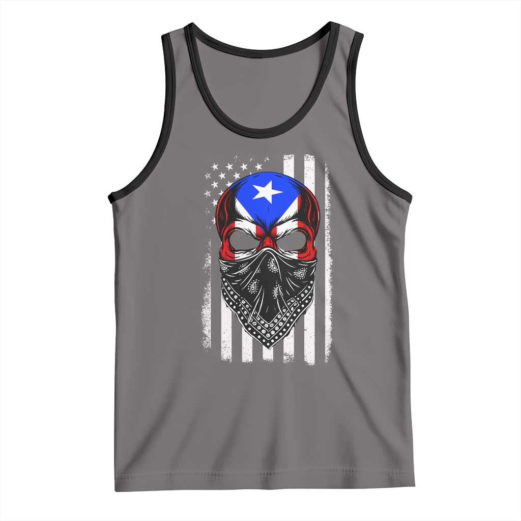 Skull Puerto Rican American Flag Tank Top With Bandana TS10 Deep Heather Black Print Your Wear