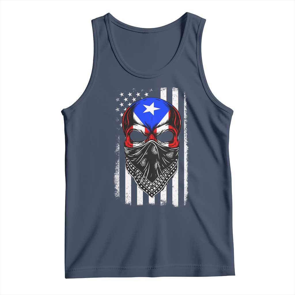 Skull Puerto Rican American Flag Tank Top With Bandana TS10 Navy Print Your Wear