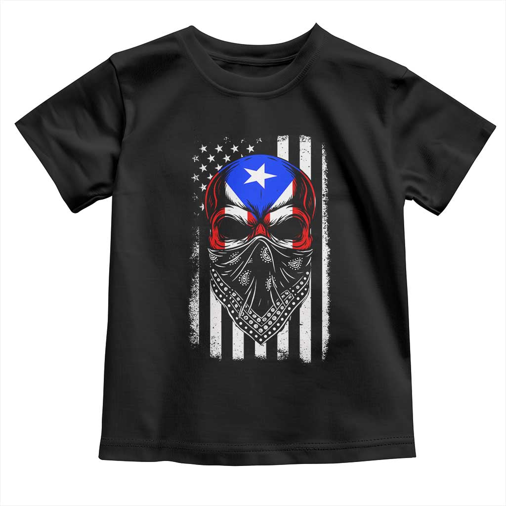 Skull Puerto Rican American Flag Toddler T Shirt With Bandana TS10 Black Print Your Wear