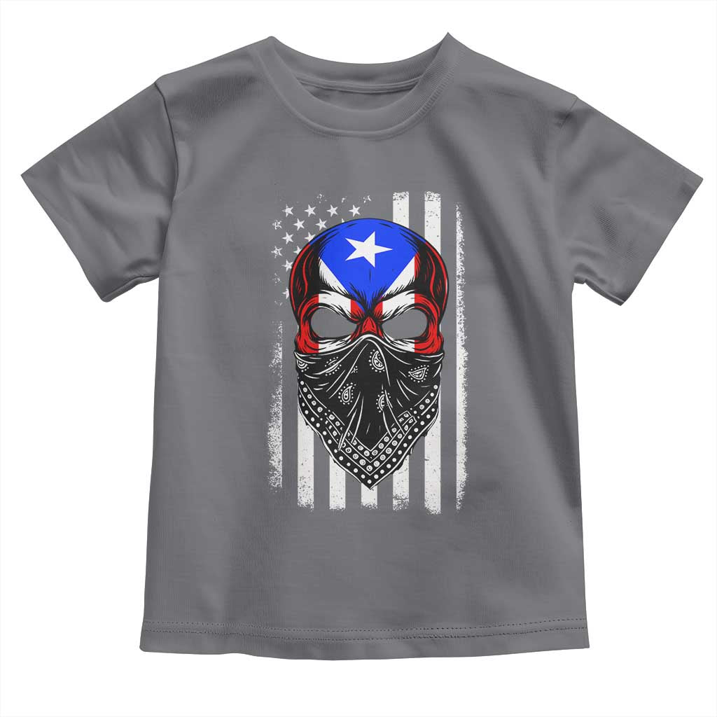 Skull Puerto Rican American Flag Toddler T Shirt With Bandana TS10 Charcoal Print Your Wear