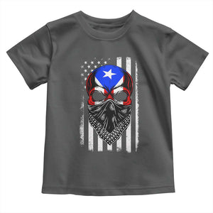 Skull Puerto Rican American Flag Toddler T Shirt With Bandana TS10 Dark Heather Print Your Wear