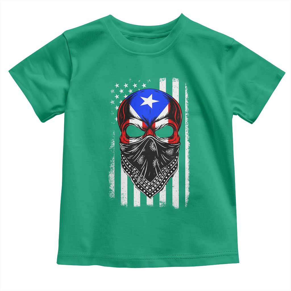Skull Puerto Rican American Flag Toddler T Shirt With Bandana TS10 Irish Green Print Your Wear