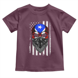 Skull Puerto Rican American Flag Toddler T Shirt With Bandana TS10 Maroon Print Your Wear