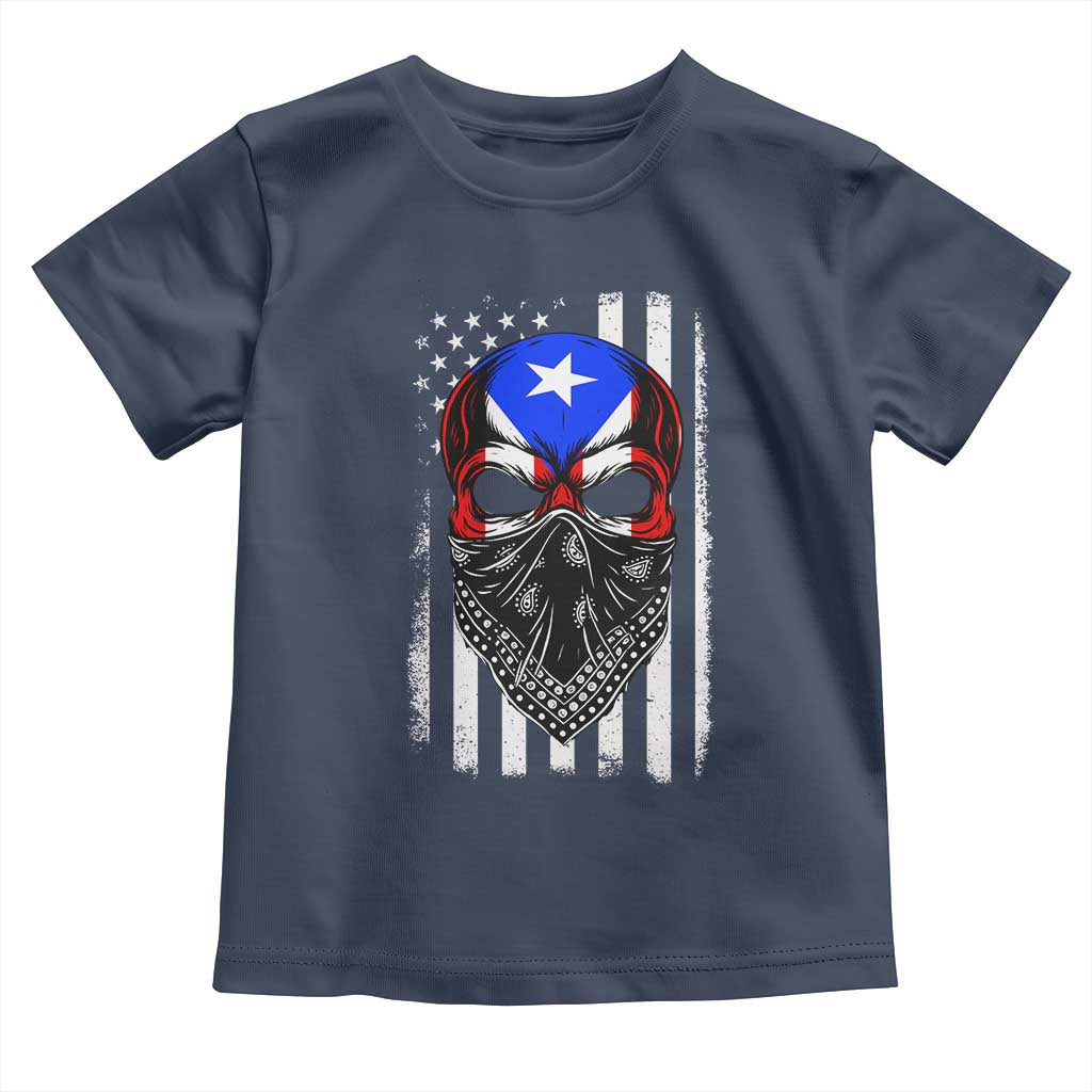 Skull Puerto Rican American Flag Toddler T Shirt With Bandana TS10 Navy Print Your Wear