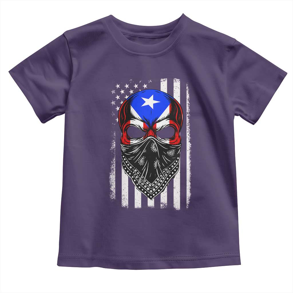 Skull Puerto Rican American Flag Toddler T Shirt With Bandana TS10 Purple Print Your Wear