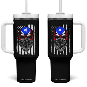 Skull Puerto Rican American Flag Tumbler With Handle With Bandana TS10 One Size: 40 oz Black Print Your Wear