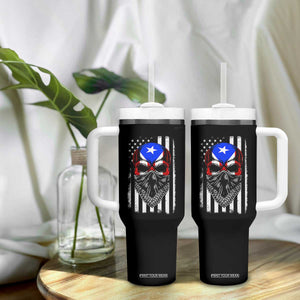 Skull Puerto Rican American Flag Tumbler With Handle With Bandana TS10 Print Your Wear