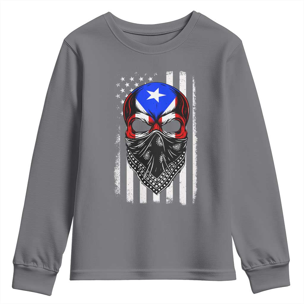 Skull Puerto Rican American Flag Youth Sweatshirt With Bandana TS10 Charcoal Print Your Wear