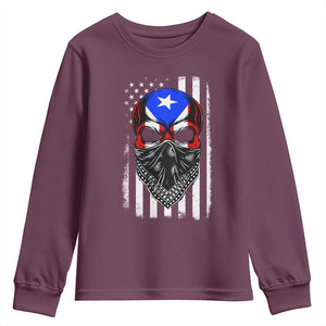 Skull Puerto Rican American Flag Youth Sweatshirt With Bandana TS10 Maroon Print Your Wear