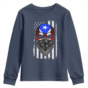 Skull Puerto Rican American Flag Youth Sweatshirt With Bandana TS10 Navy Print Your Wear