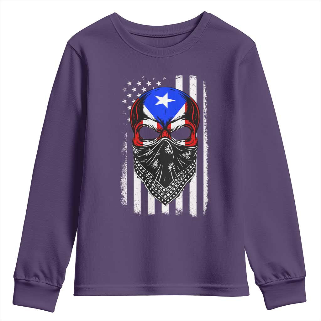 Skull Puerto Rican American Flag Youth Sweatshirt With Bandana TS10 Purple Print Your Wear
