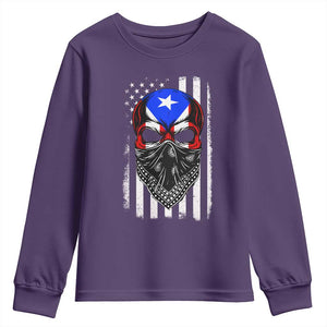 Skull Puerto Rican American Flag Youth Sweatshirt With Bandana TS10 Purple Print Your Wear