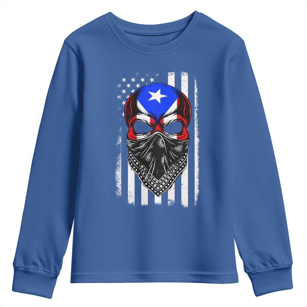 Skull Puerto Rican American Flag Youth Sweatshirt With Bandana TS10 Royal Blue Print Your Wear