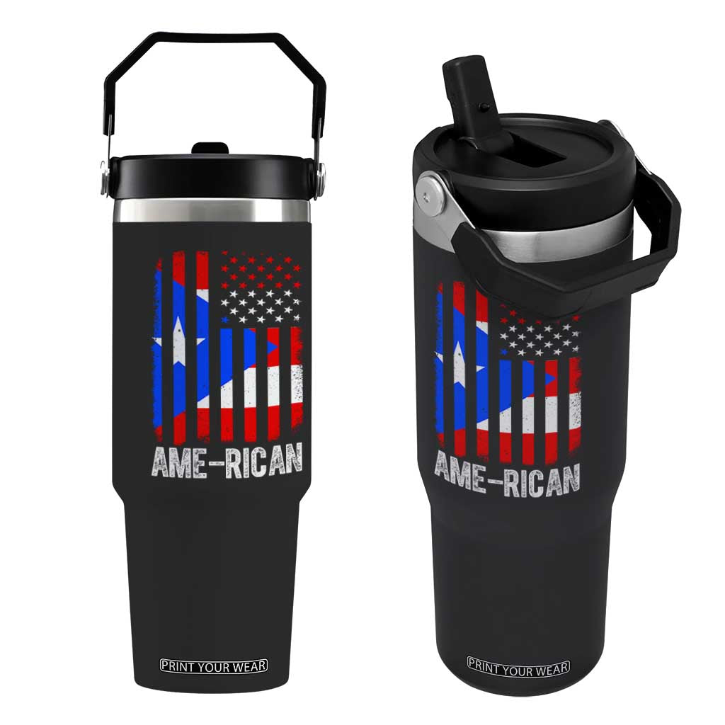Puerto Rican American Flag Flip Straw Tumbler AME-RICAN Boricua Pride TS10 One Size: 30 oz Black Print Your Wear