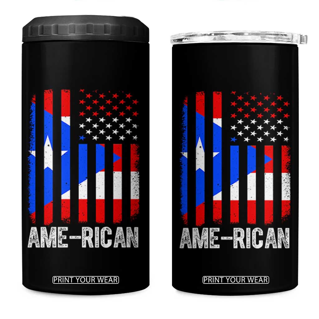 Puerto Rican American Flag 4 in 1 Can Cooler Tumbler AME-RICAN Boricua Pride TS10 One Size: 16 oz Black Print Your Wear