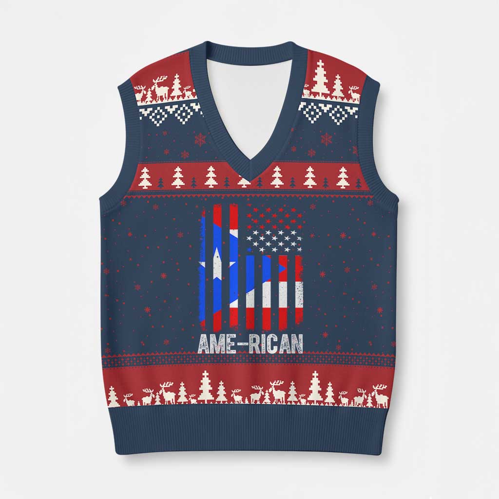 Puerto Rican American Flag V-Neck Knit Sweater Vest AME-RICAN Boricua Pride TS10 Navy Red Print Your Wear