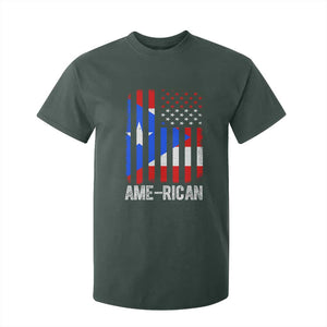 Puerto Rican American Flag T Shirt For Kid AME-RICAN Boricua Pride TS10 Dark Forest Green Print Your Wear