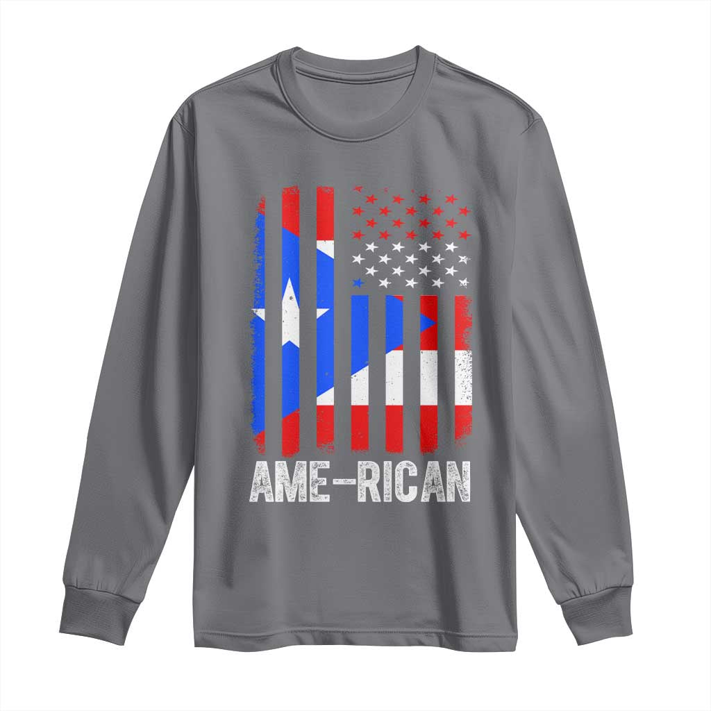 Puerto Rican American Flag Long Sleeve Shirt AME-RICAN Boricua Pride TS10 Charcoal Print Your Wear