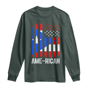 Puerto Rican American Flag Long Sleeve Shirt AME-RICAN Boricua Pride TS10 Dark Forest Green Print Your Wear