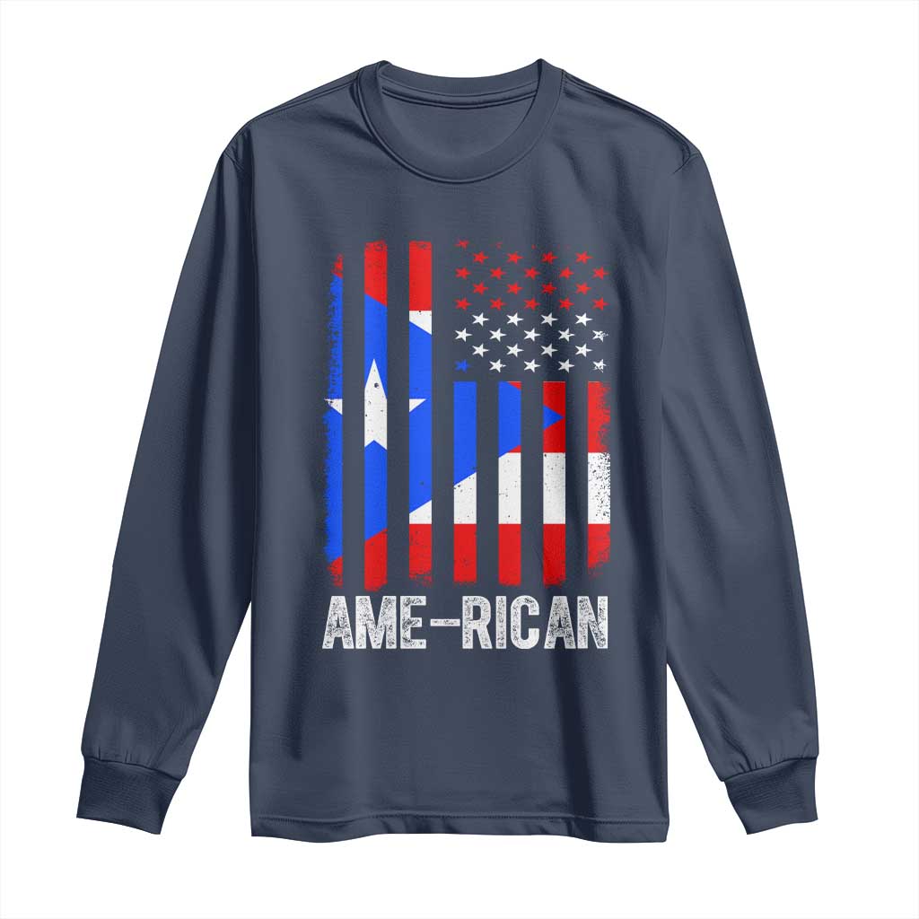Puerto Rican American Flag Long Sleeve Shirt AME-RICAN Boricua Pride TS10 Navy Print Your Wear