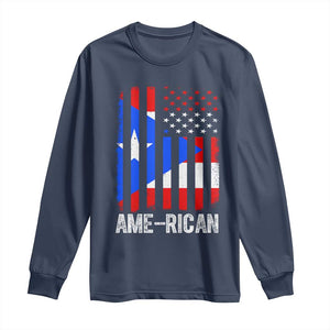 Puerto Rican American Flag Long Sleeve Shirt AME-RICAN Boricua Pride TS10 Navy Print Your Wear