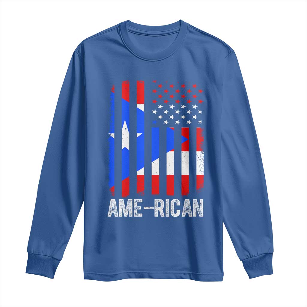 Puerto Rican American Flag Long Sleeve Shirt AME-RICAN Boricua Pride TS10 Royal Blue Print Your Wear