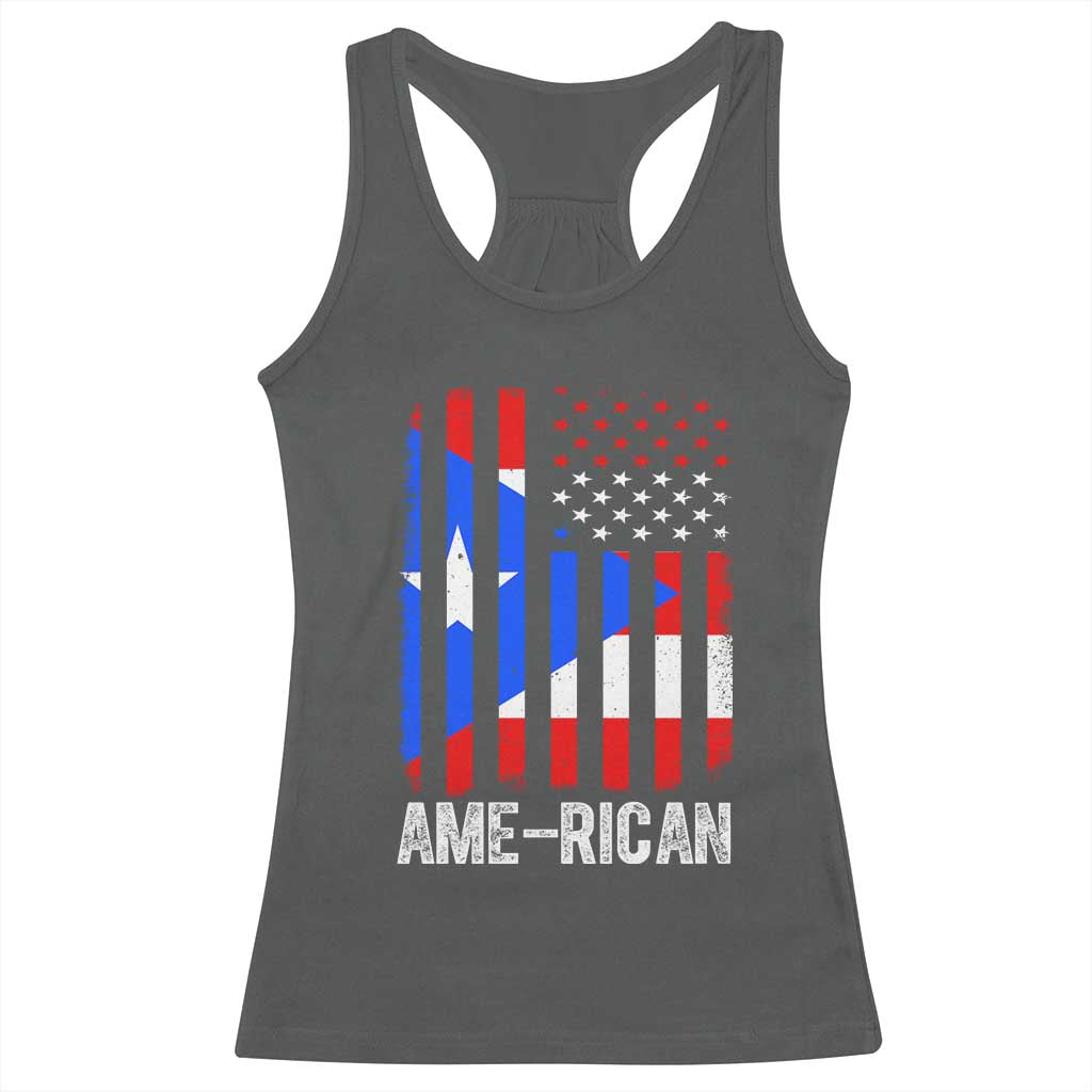 Puerto Rican American Flag Racerback Tank Top AME-RICAN Boricua Pride TS10 Dark Heather Print Your Wear