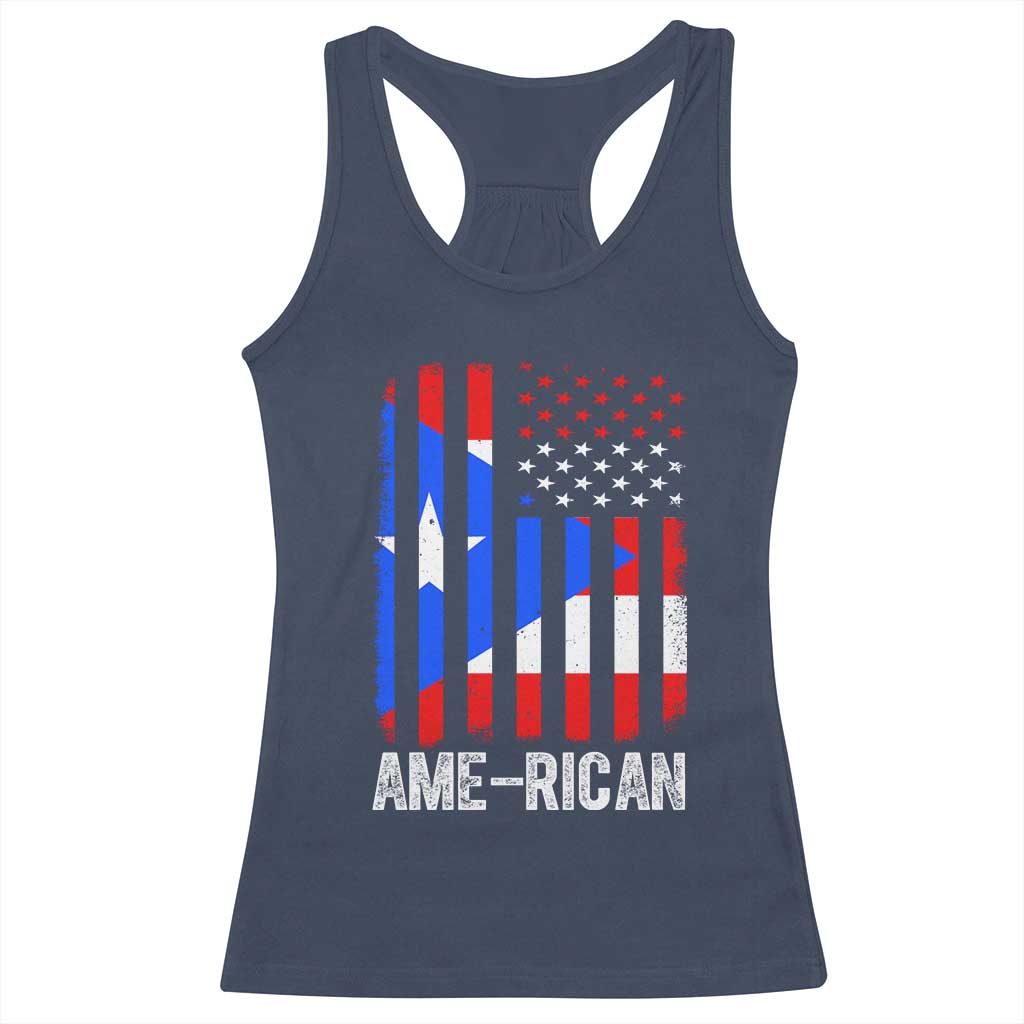 Puerto Rican American Flag Racerback Tank Top AME-RICAN Boricua Pride TS10 Navy Print Your Wear