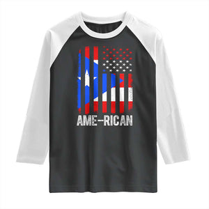 Puerto Rican American Flag Raglan Shirt AME-RICAN Boricua Pride TS10 Black White Print Your Wear