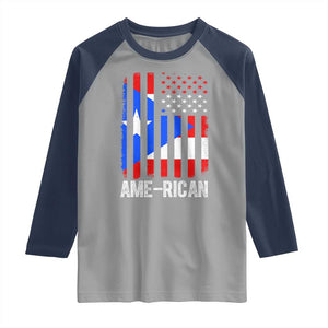 Puerto Rican American Flag Raglan Shirt AME-RICAN Boricua Pride TS10 Sport Gray Navy Print Your Wear