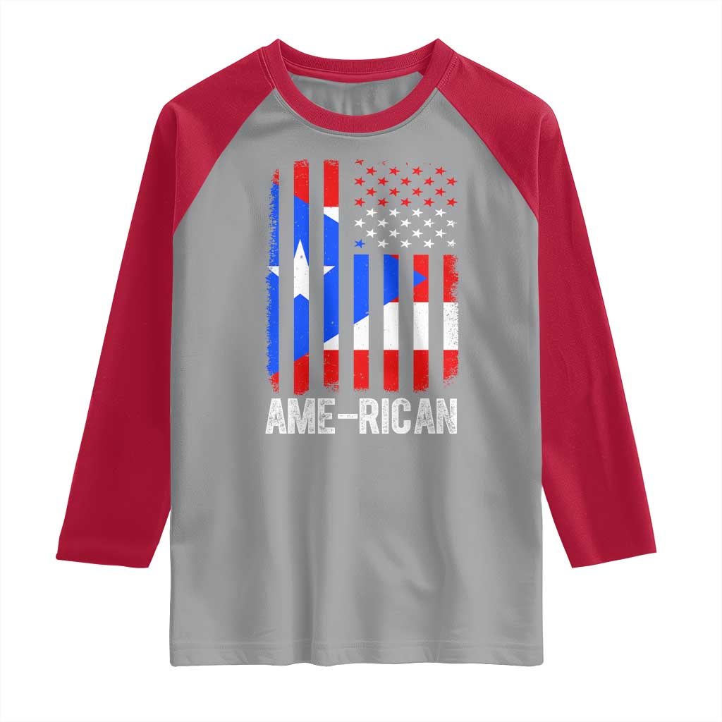 Puerto Rican American Flag Raglan Shirt AME-RICAN Boricua Pride TS10 Sport Gray Red Print Your Wear