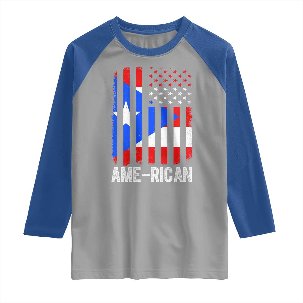 Puerto Rican American Flag Raglan Shirt AME-RICAN Boricua Pride TS10 Sport Gray Royal Print Your Wear