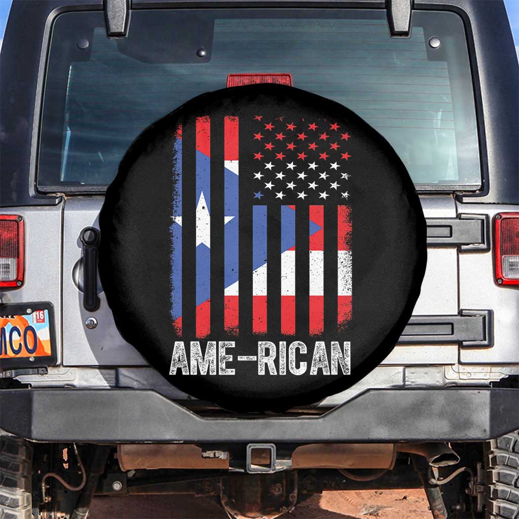 Puerto Rican American Flag Spare Tire Cover AME-RICAN Boricua Pride TS10 No hole Black Print Your Wear