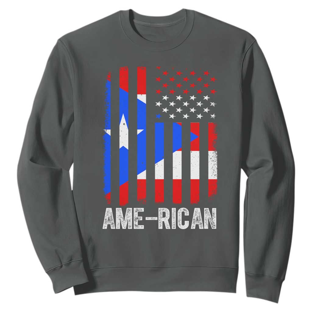 Puerto Rican American Flag Sweatshirt AME-RICAN Boricua Pride TS10 Dark Heather Print Your Wear