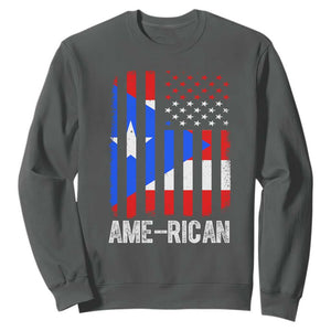 Puerto Rican American Flag Sweatshirt AME-RICAN Boricua Pride TS10 Dark Heather Print Your Wear