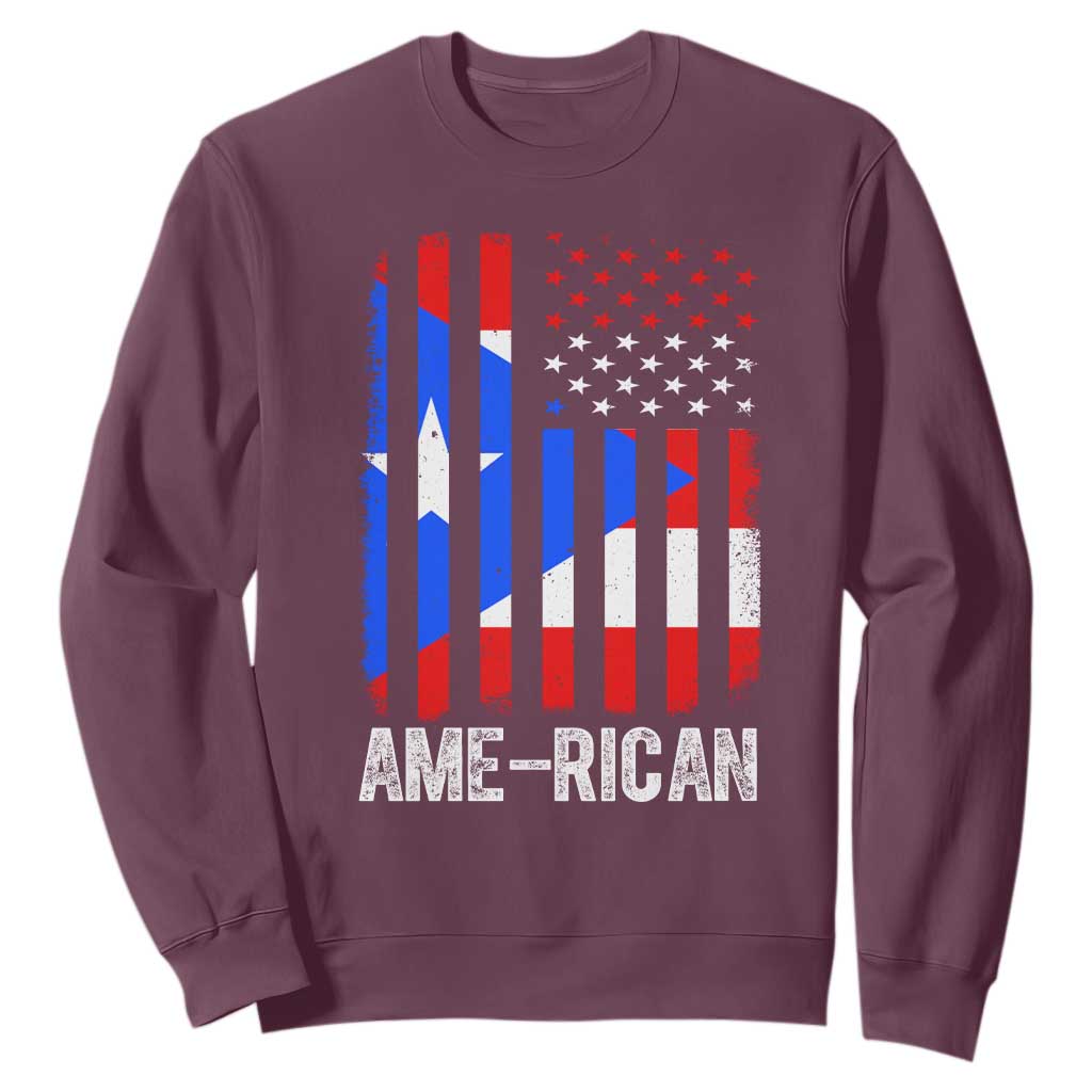 Puerto Rican American Flag Sweatshirt AME-RICAN Boricua Pride TS10 Maroon Print Your Wear