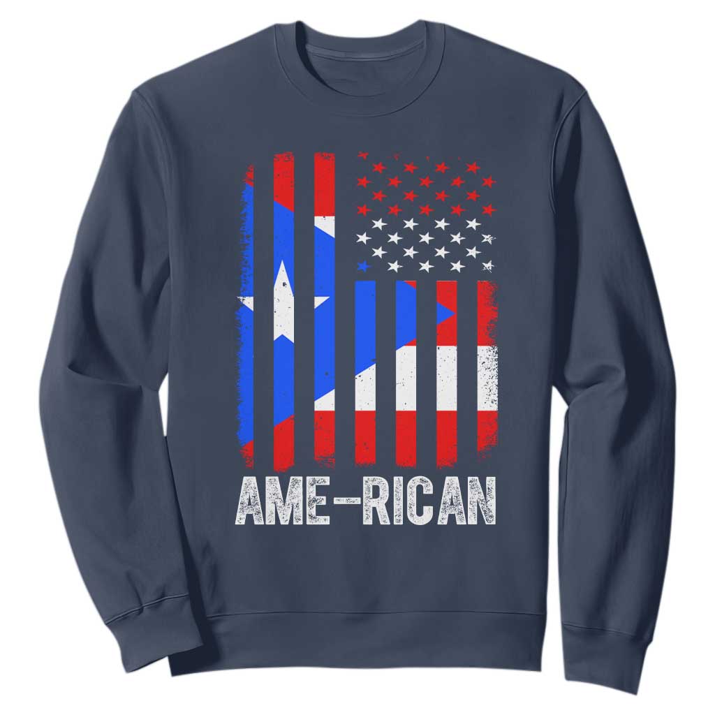 Puerto Rican American Flag Sweatshirt AME-RICAN Boricua Pride TS10 Navy Print Your Wear