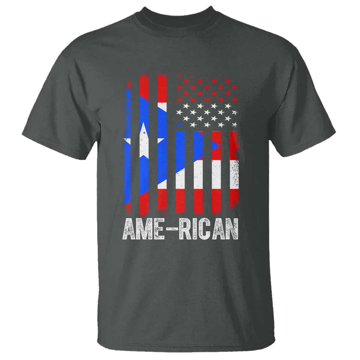 Puerto Rican American Flag T Shirt AME-RICAN Boricua Pride TS10 Dark Heather Print Your Wear