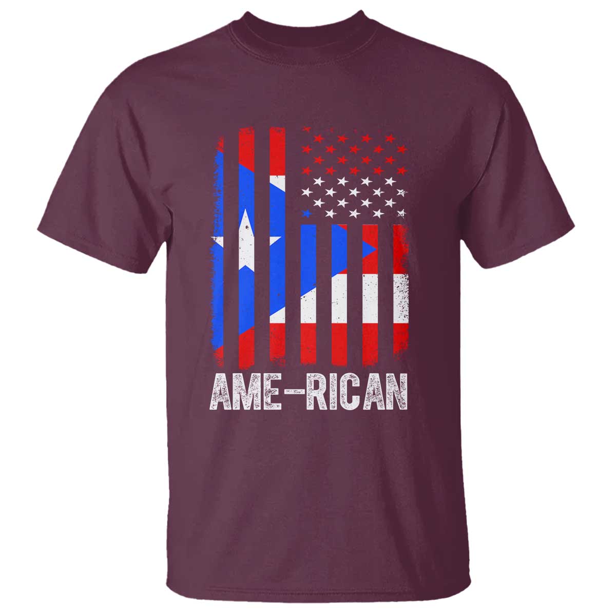 Puerto Rican American Flag T Shirt AME-RICAN Boricua Pride TS10 Maroon Print Your Wear
