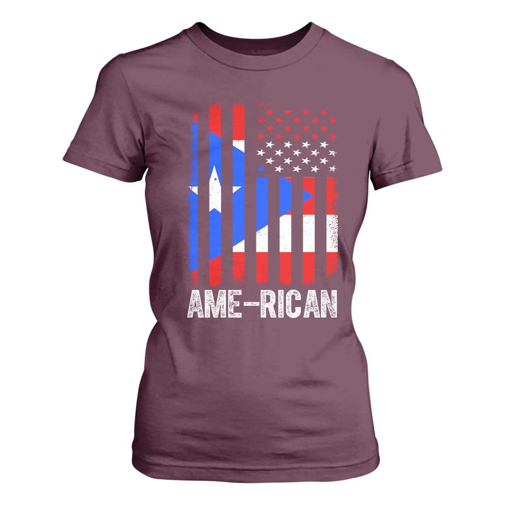 Puerto Rican American Flag T Shirt For Women AME-RICAN Boricua Pride TS10 Maroon Print Your Wear